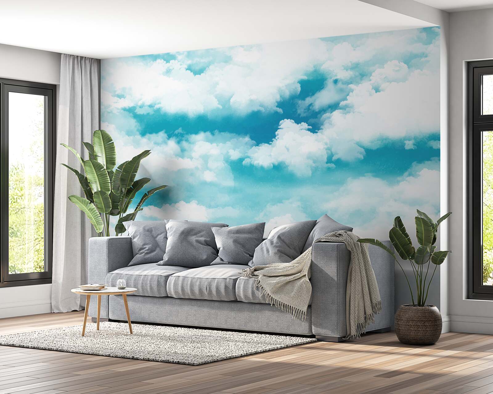 Papier peint le jour, le ciel est bleu et blanc