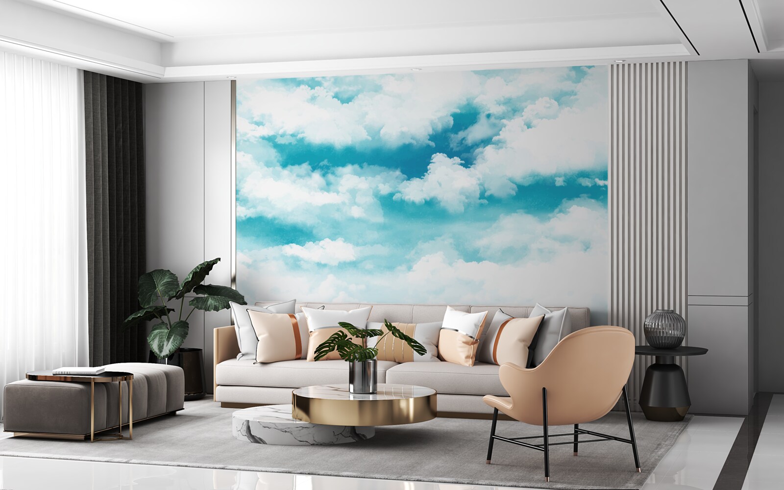 Papier peint le jour, le ciel est bleu et blanc