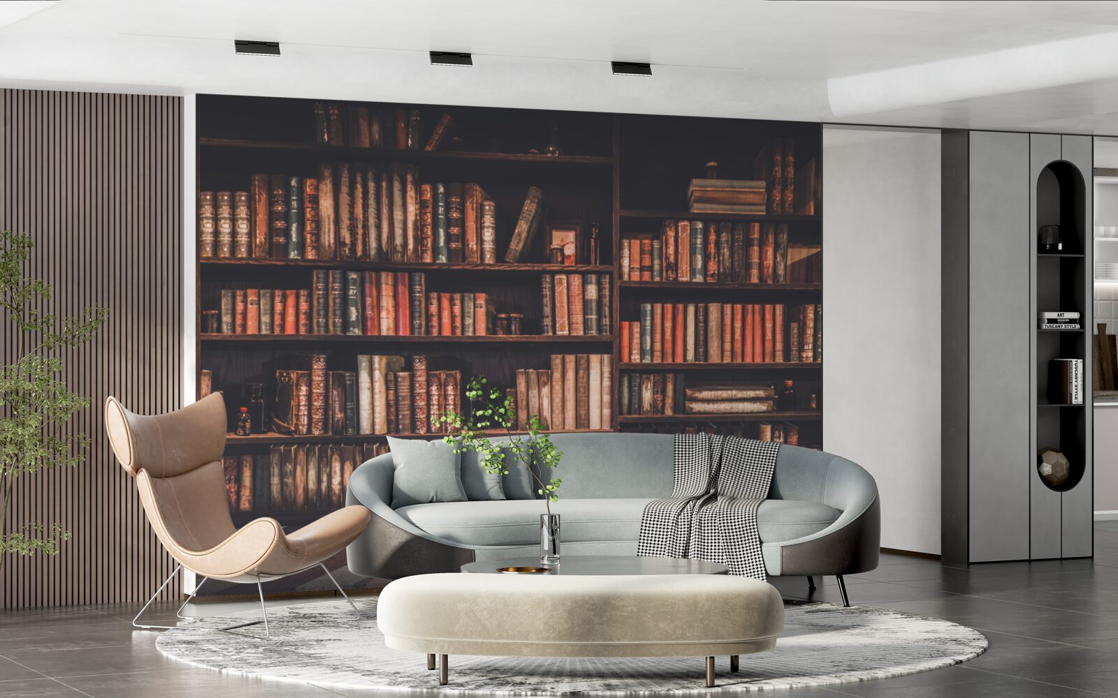 Papier peint des livres empilés sur les étagères