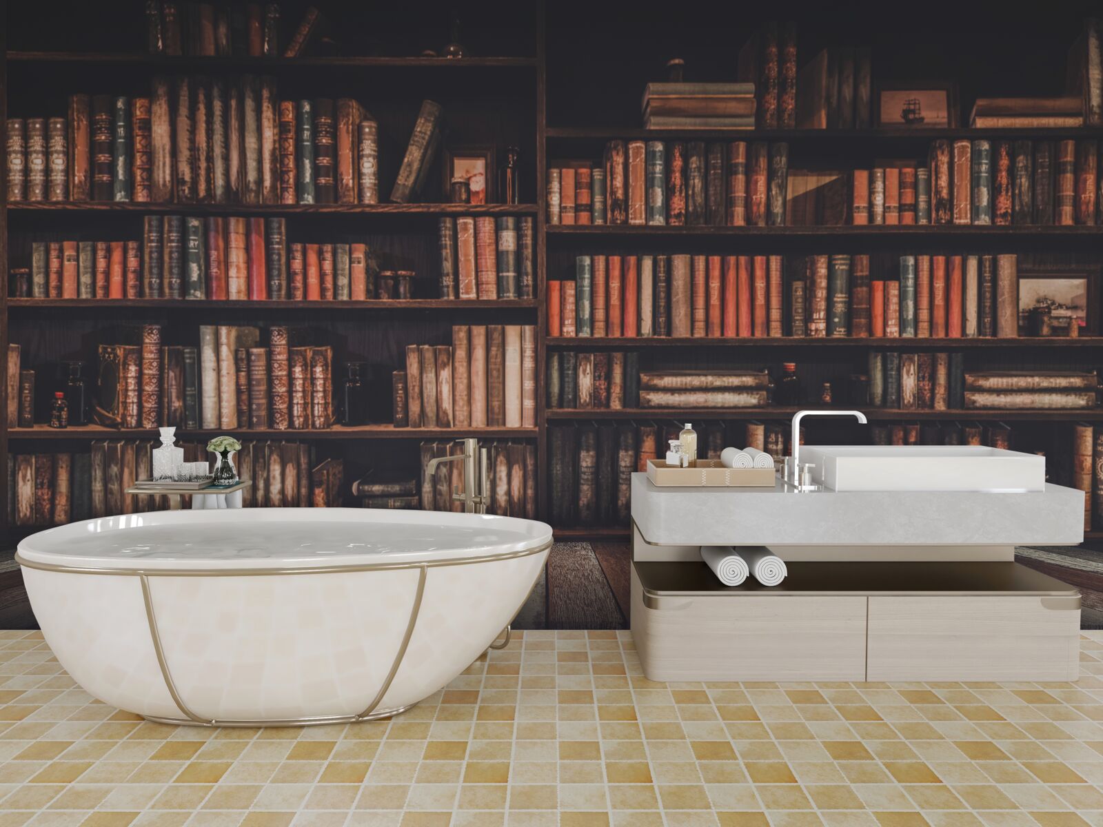 Papier peint des livres empilés sur les étagères