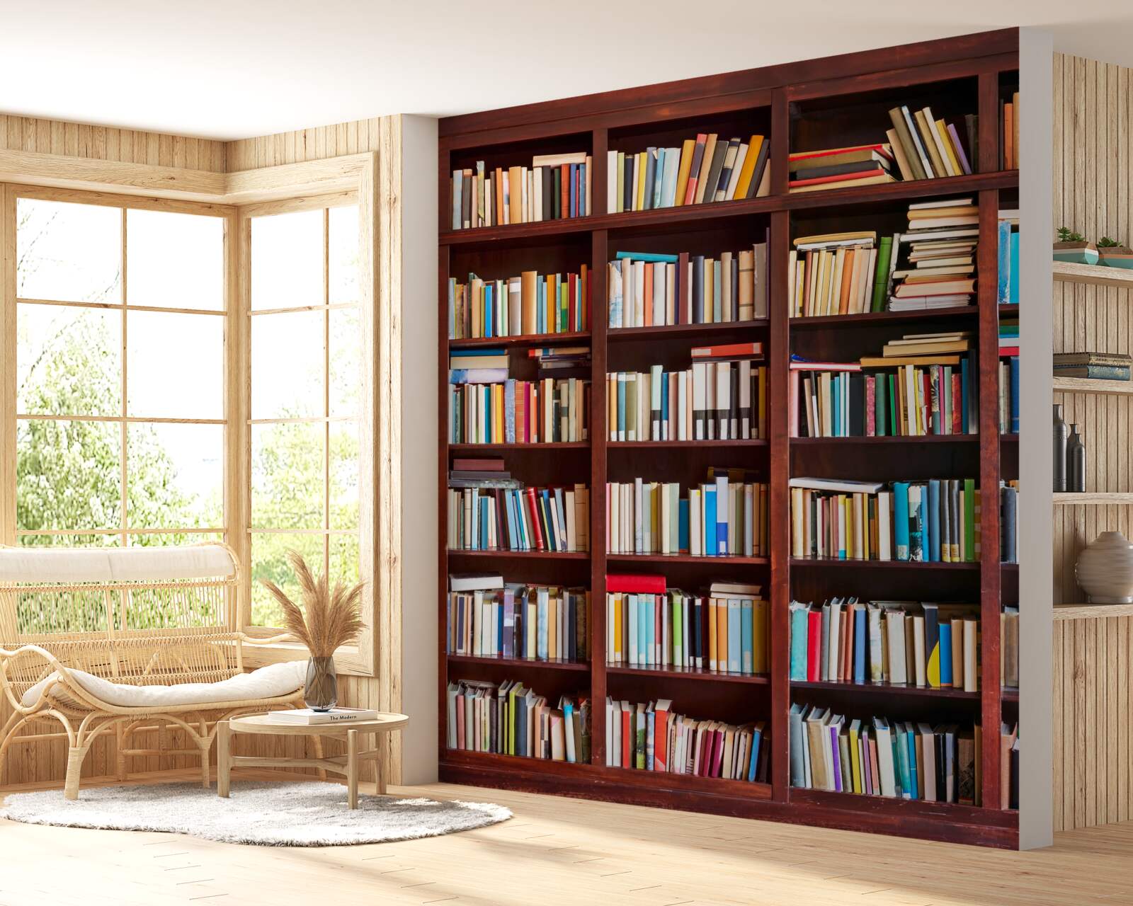 Papier peint des rangées de livres de différentes couleurs sur les étagères