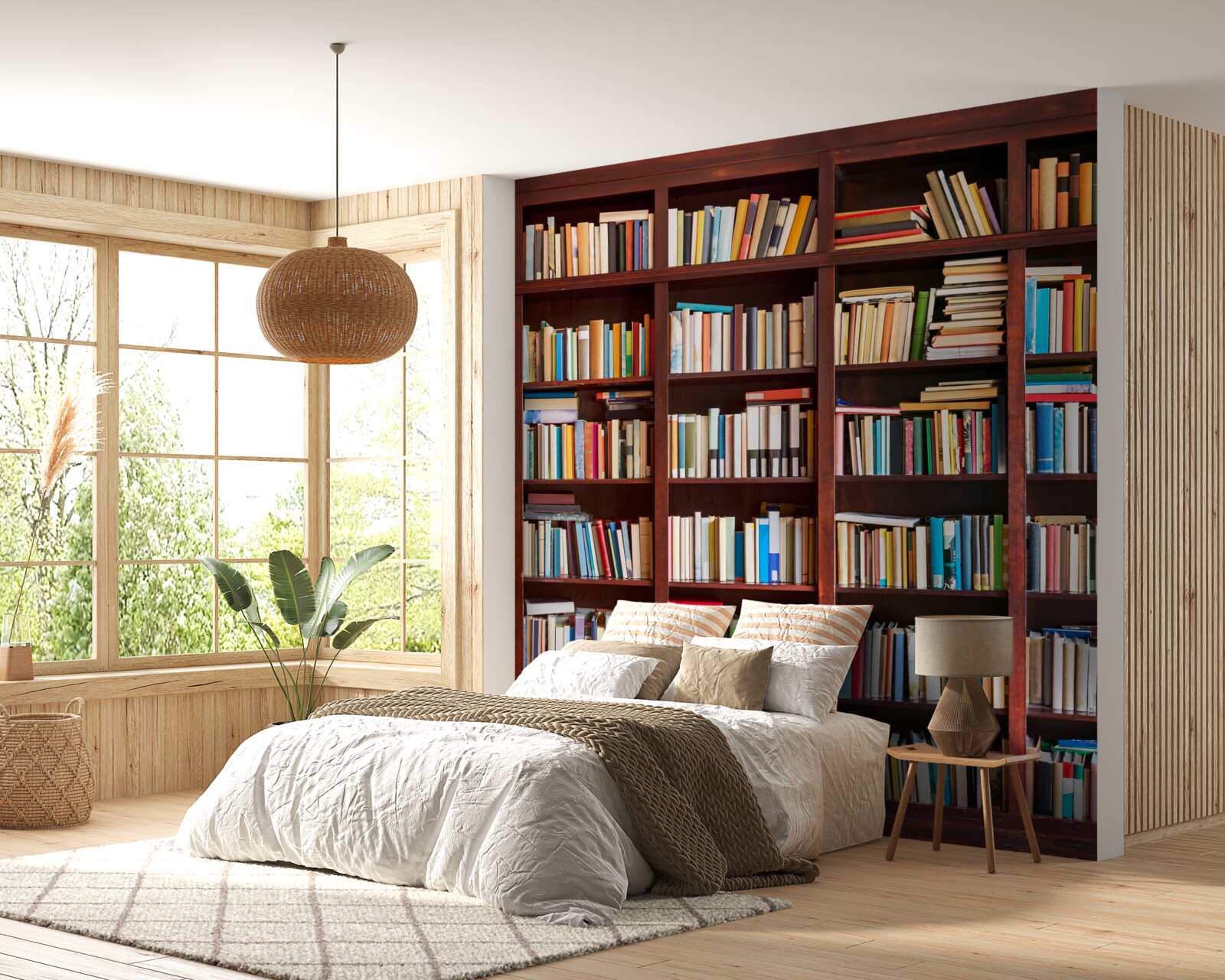 Papier peint des rangées de livres de différentes couleurs sur les étagères