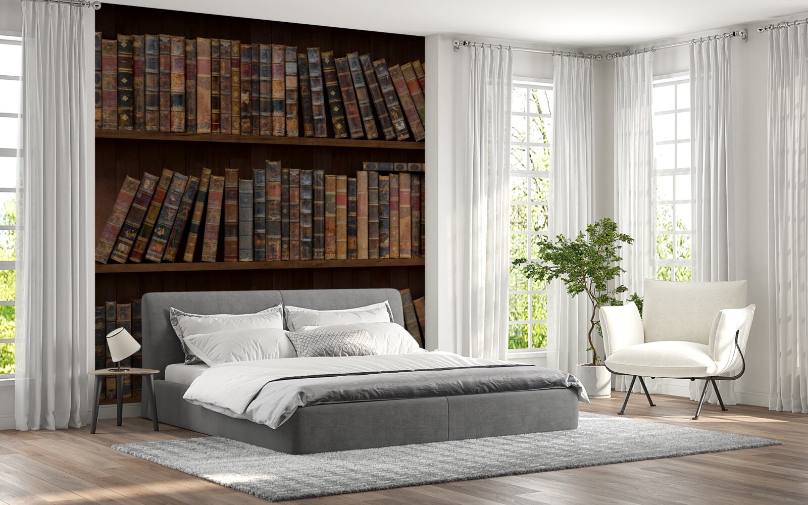 Papier peint volumes anciens sur meubles