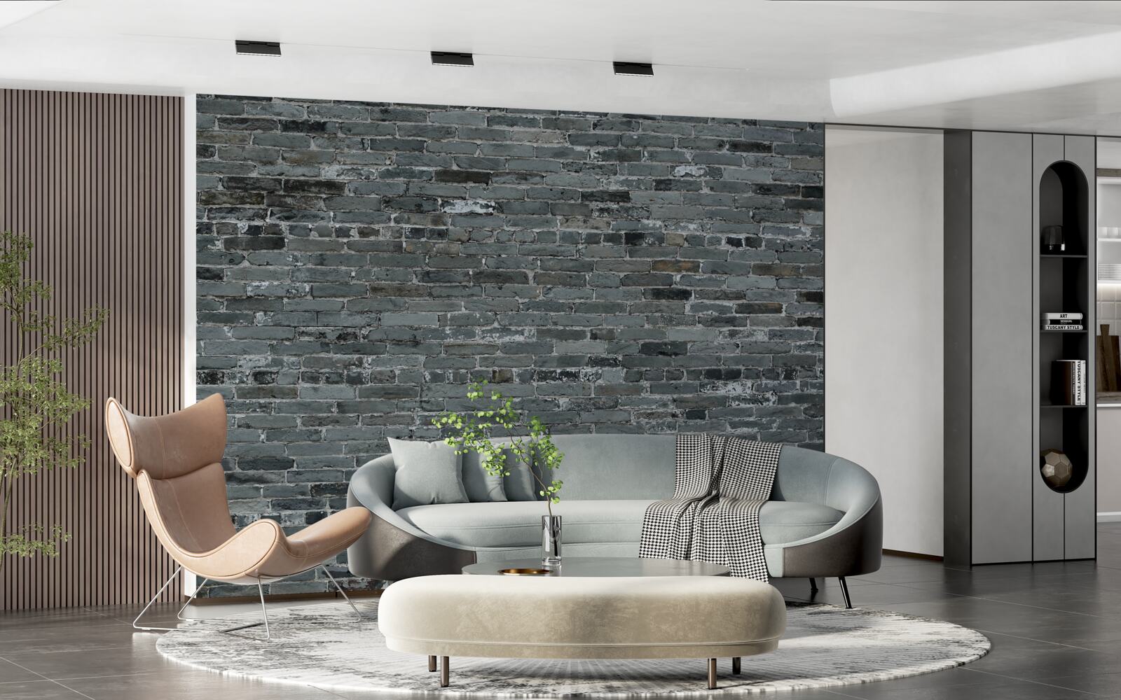 Papier peint Le mur en briques est de couleur gris foncé.