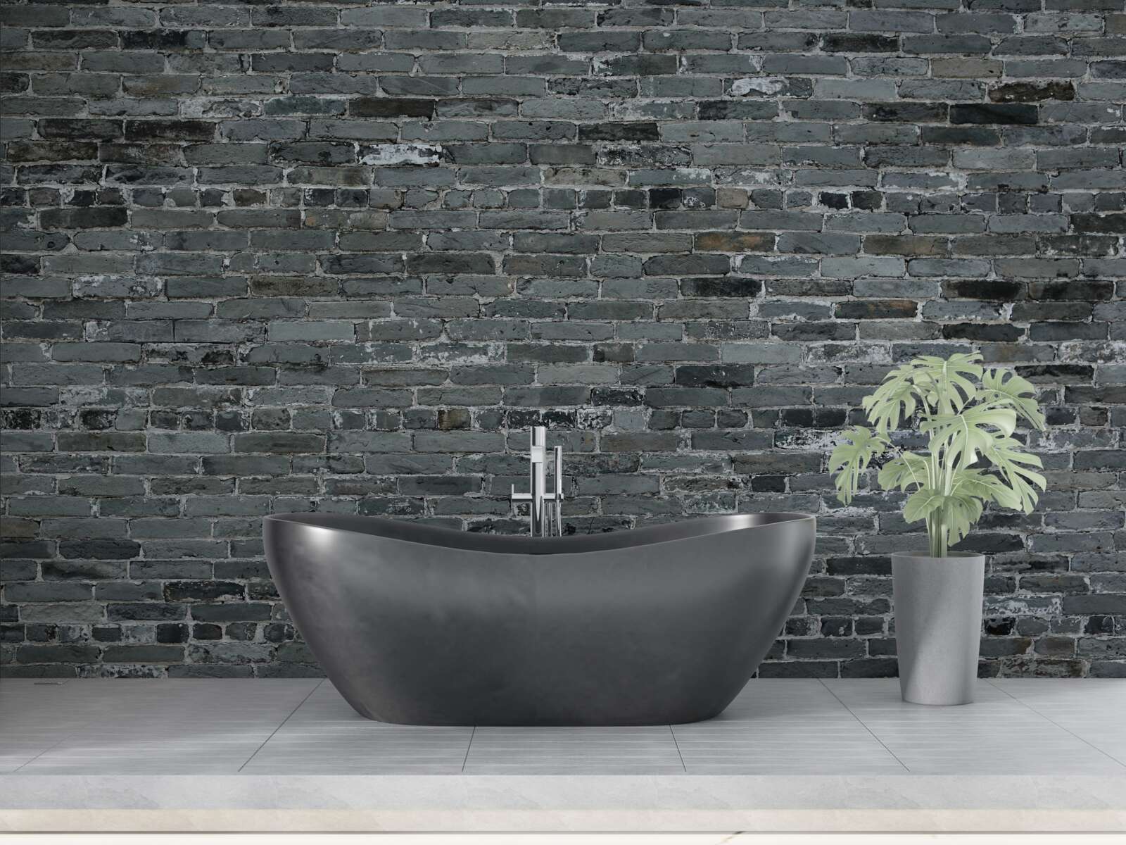 Papier peint Le mur en briques est de couleur gris foncé.