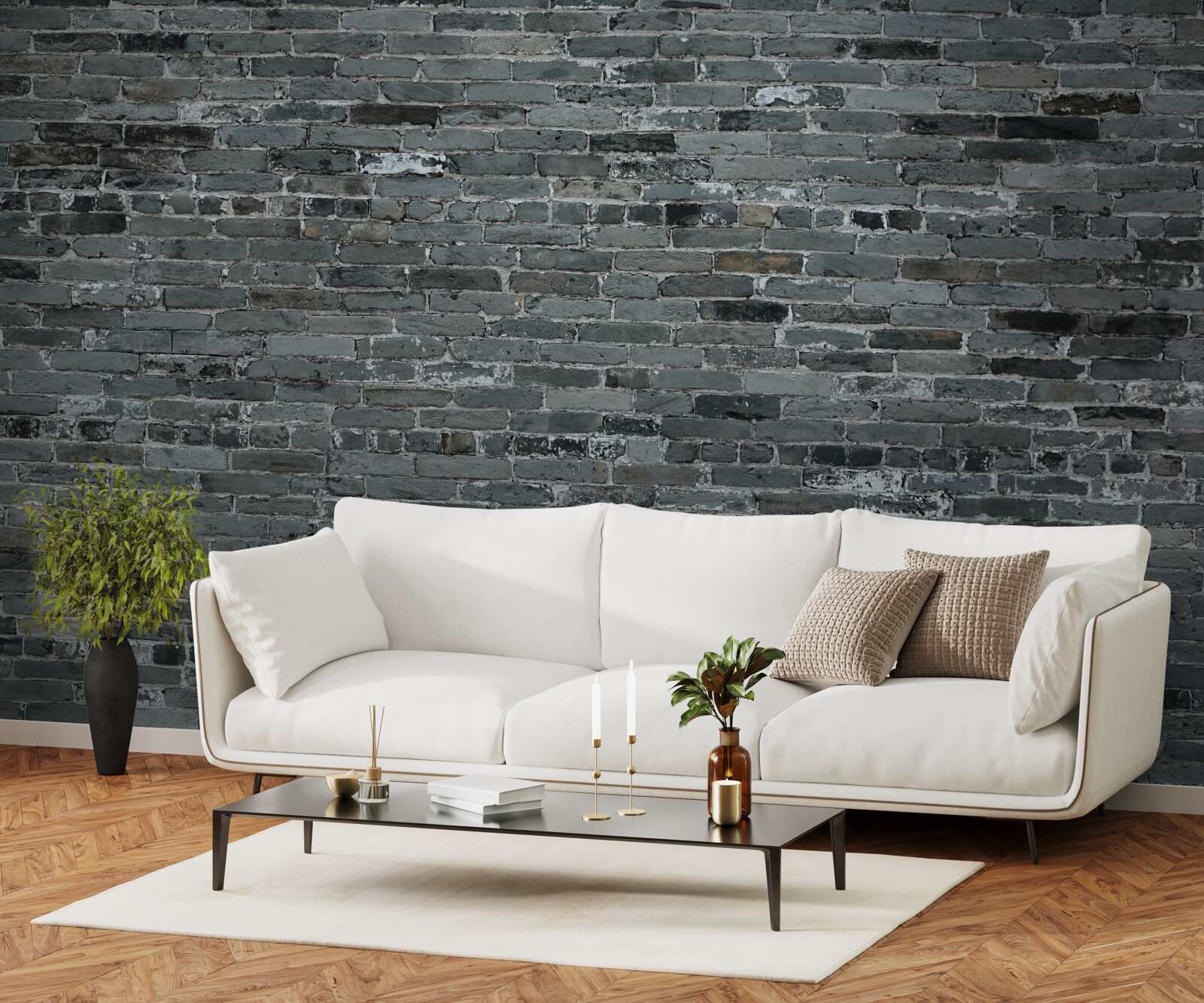 Papier peint Le mur en briques est de couleur gris foncé.