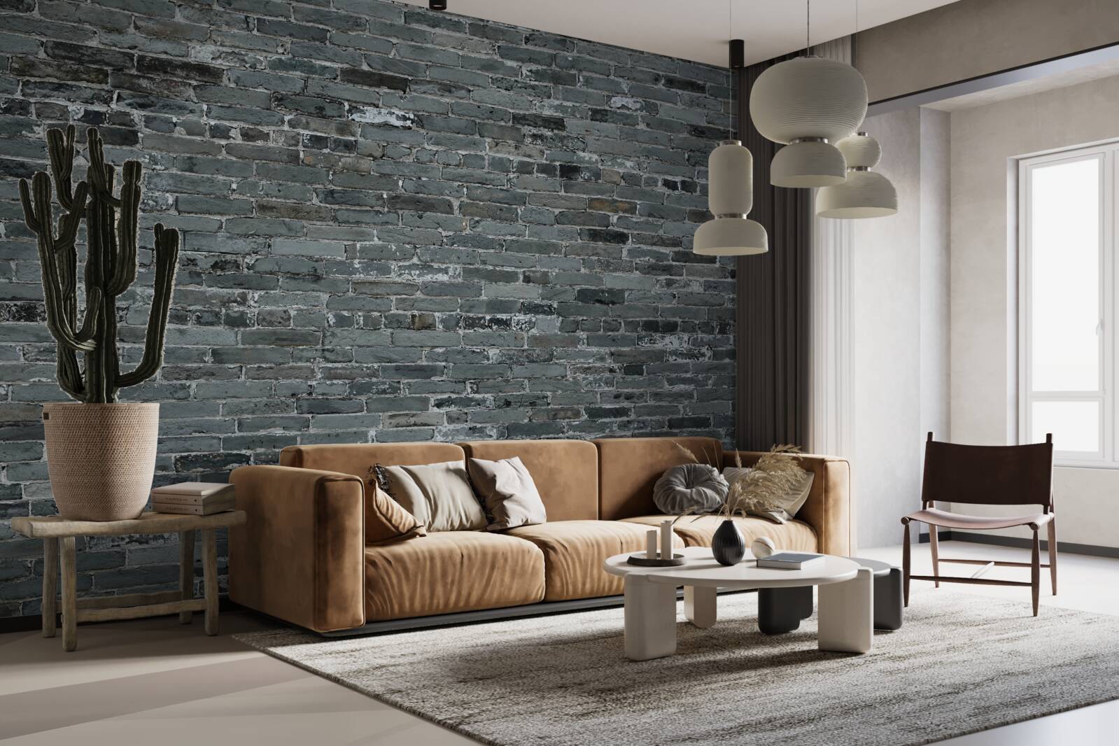 Papier peint Le mur en briques est de couleur gris foncé.