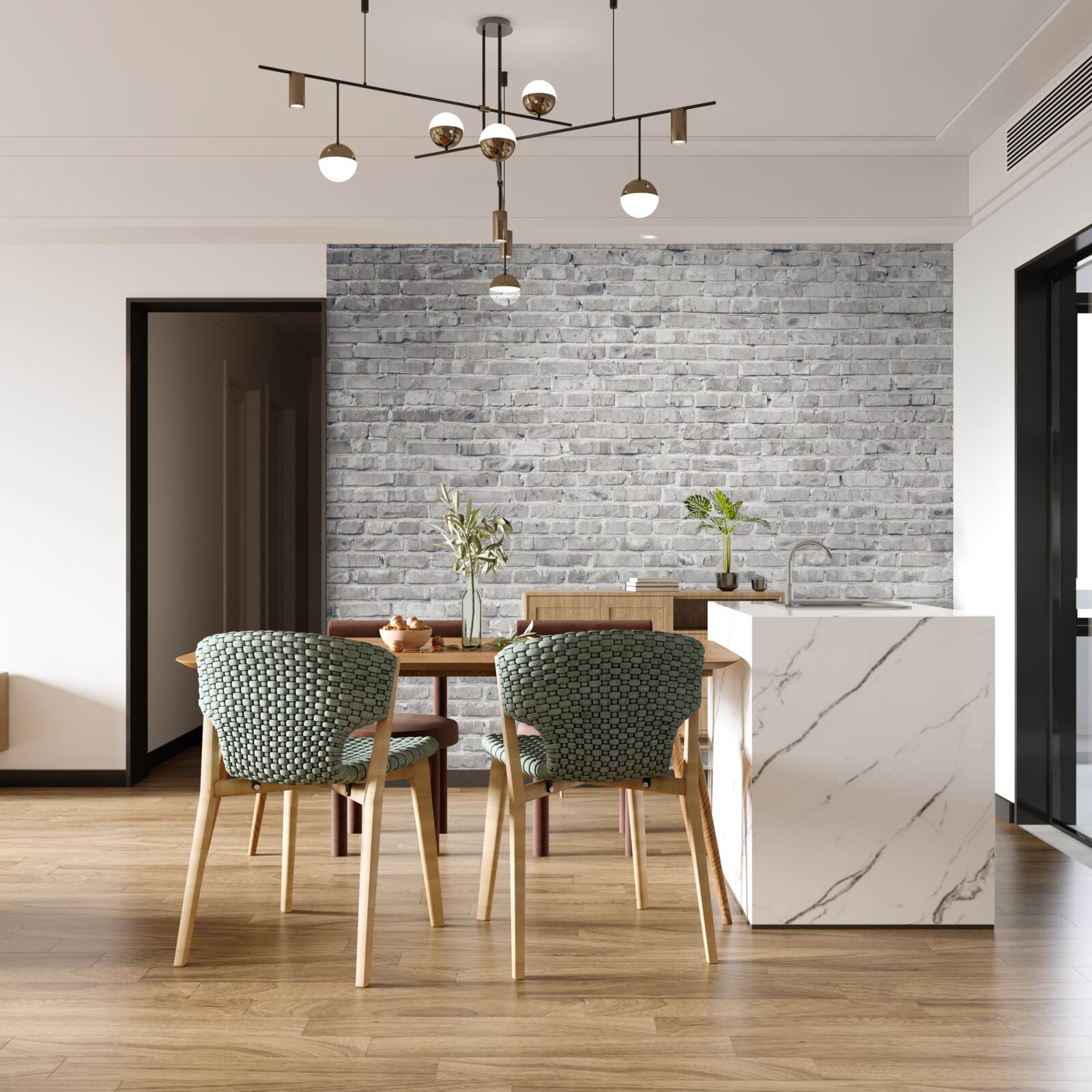 Papier peint mur en briques grises et blanches