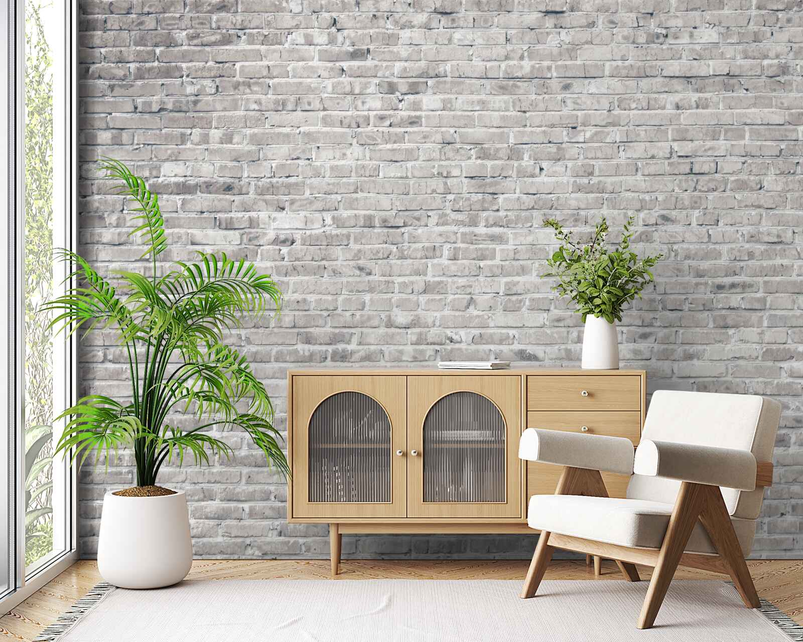 Papier peint mur en briques grises et blanches