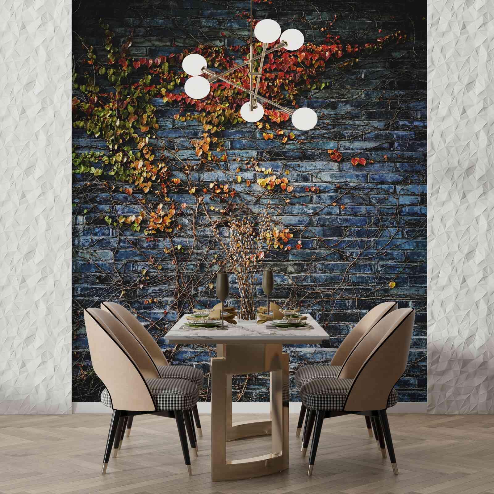 Papier peint lierre descendant d'un mur de briques