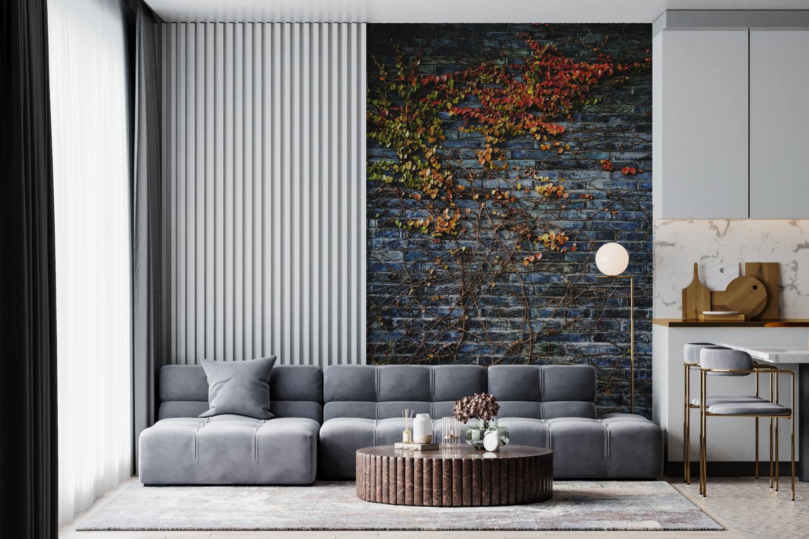 Papier peint lierre descendant d'un mur de briques