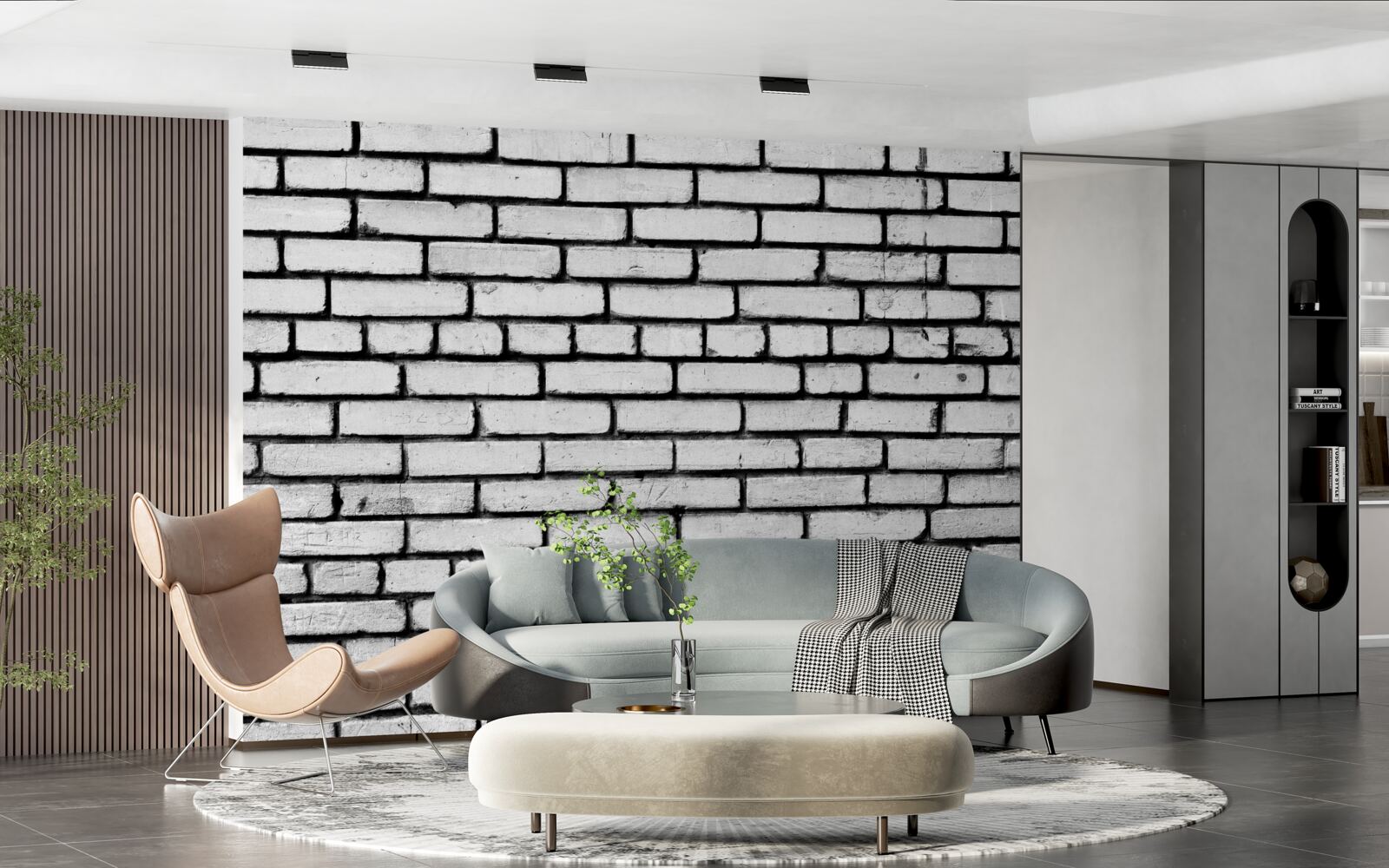 Papier peint Mur décoré de briques blanches