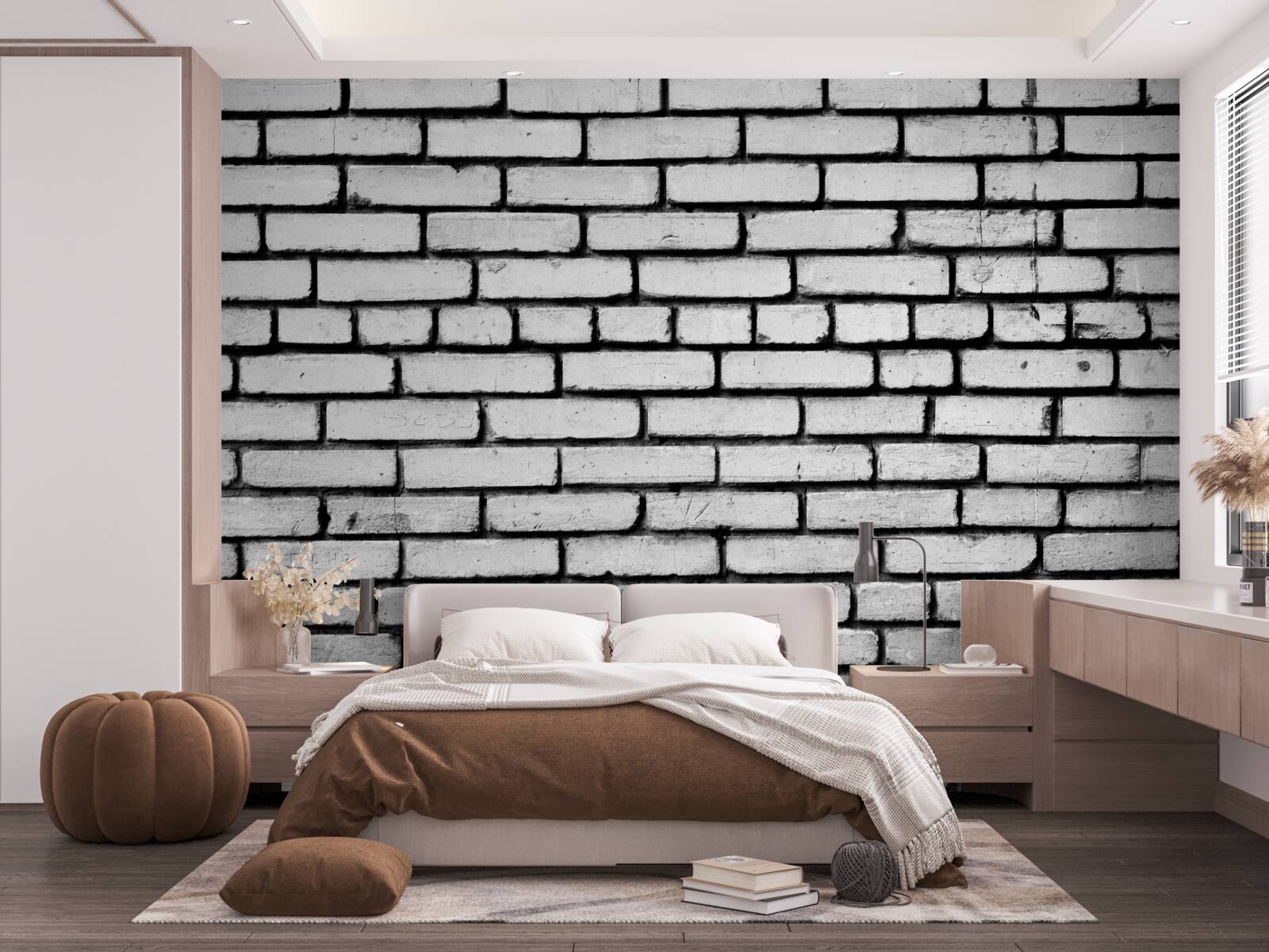 Papier peint Mur décoré de briques blanches