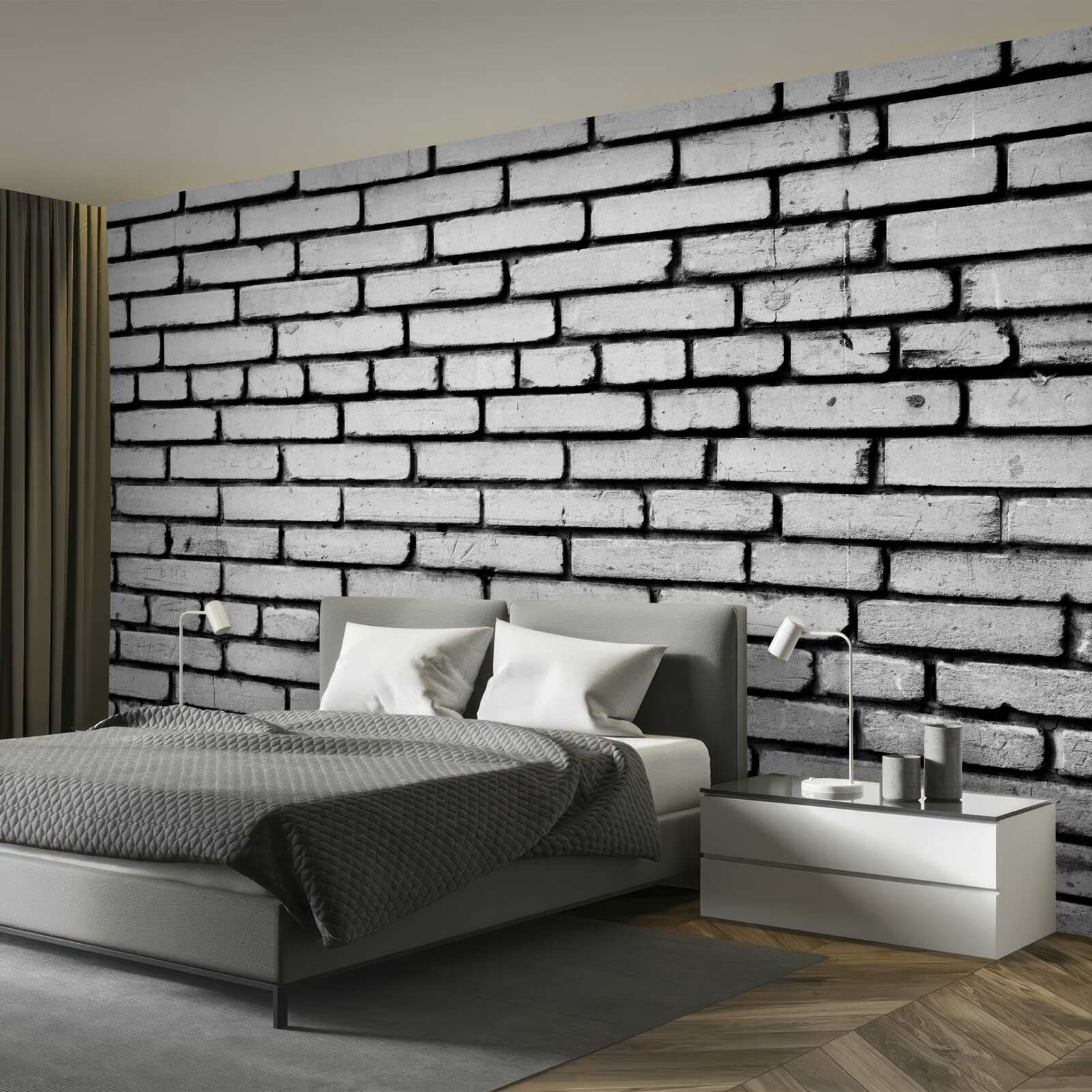 Papier peint Mur décoré de briques blanches