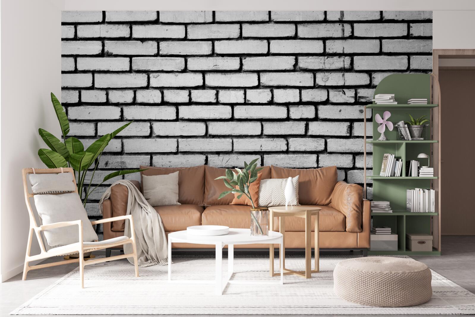 Papier peint Mur décoré de briques blanches