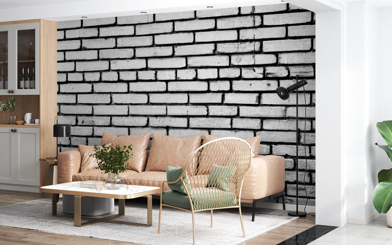 Papier peint Mur décoré de briques blanches