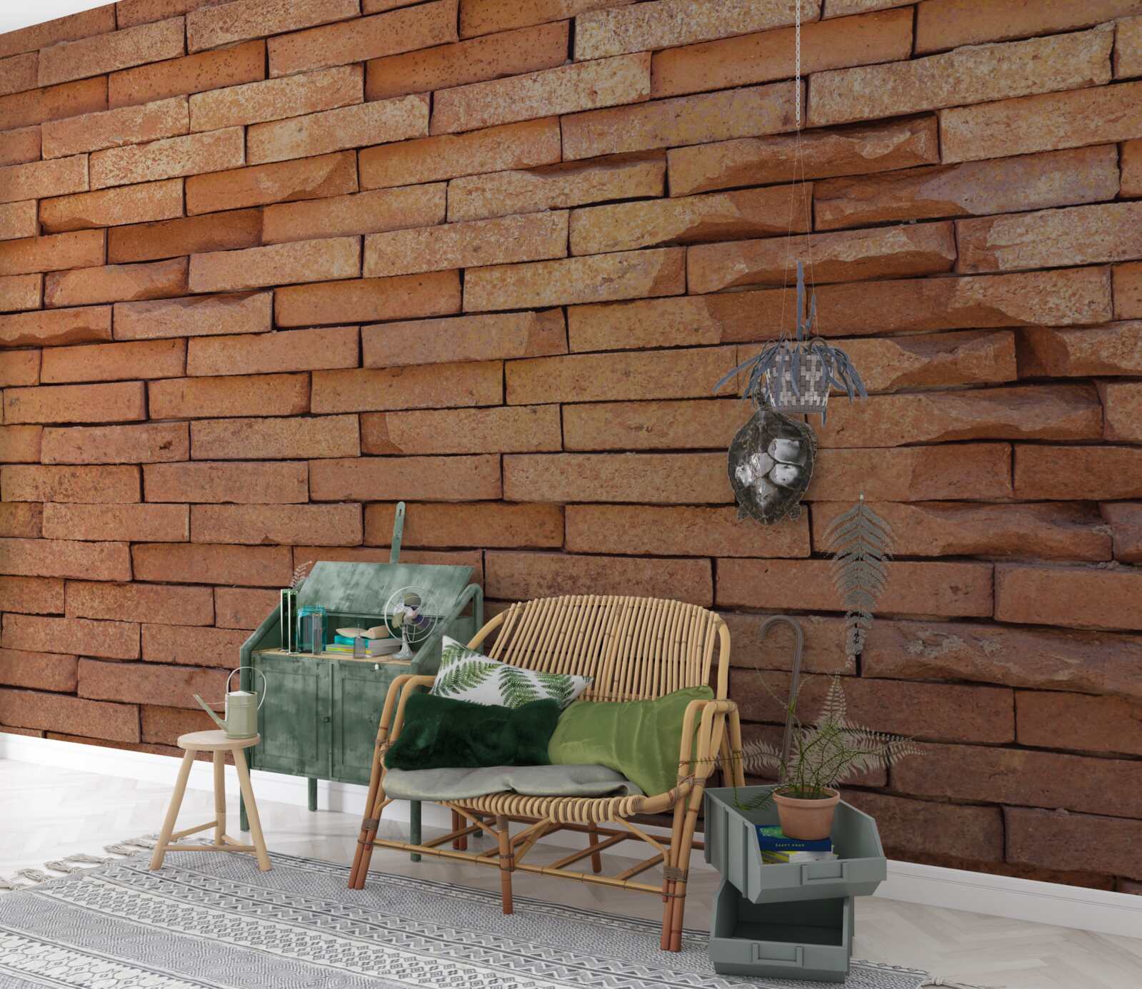 Papier peint relief en briques d'argile rouge