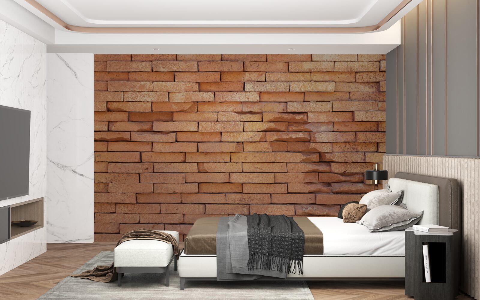 Papier peint relief en briques d'argile rouge