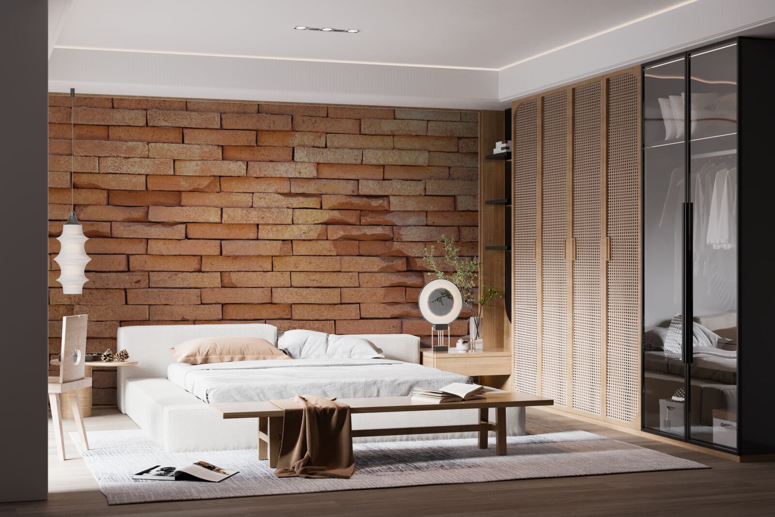 Papier peint relief en briques d'argile rouge