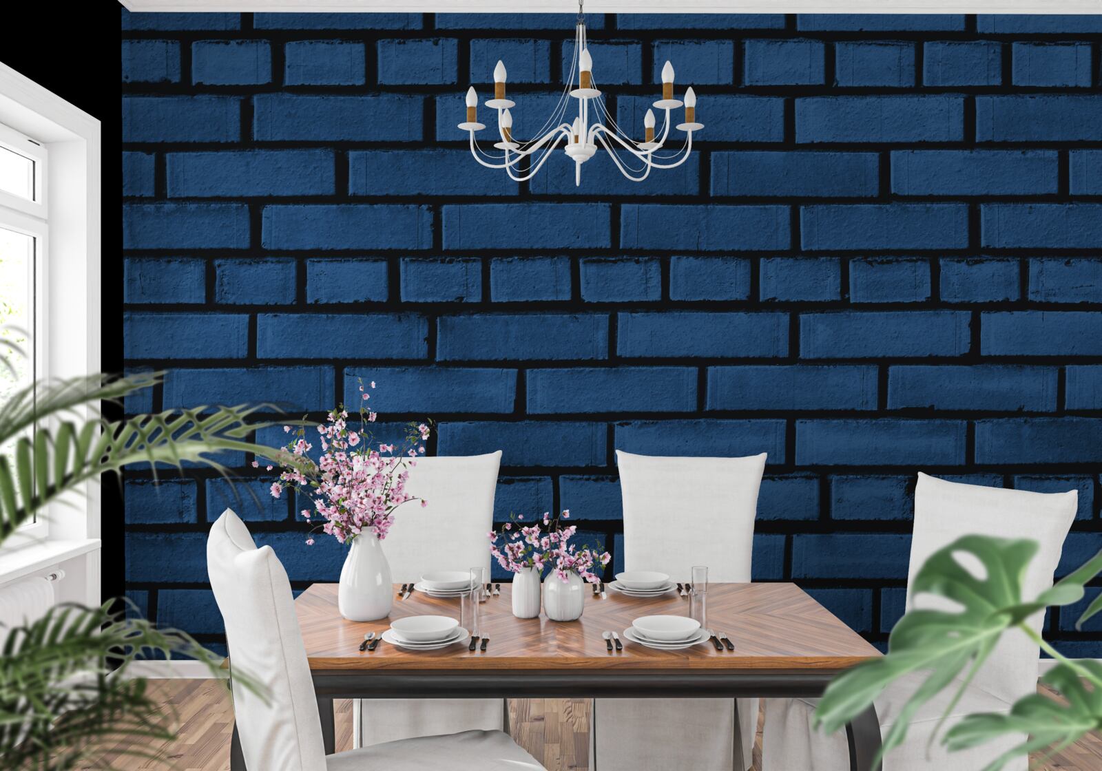 Papier peint Le mur est fait de briques bleu foncé