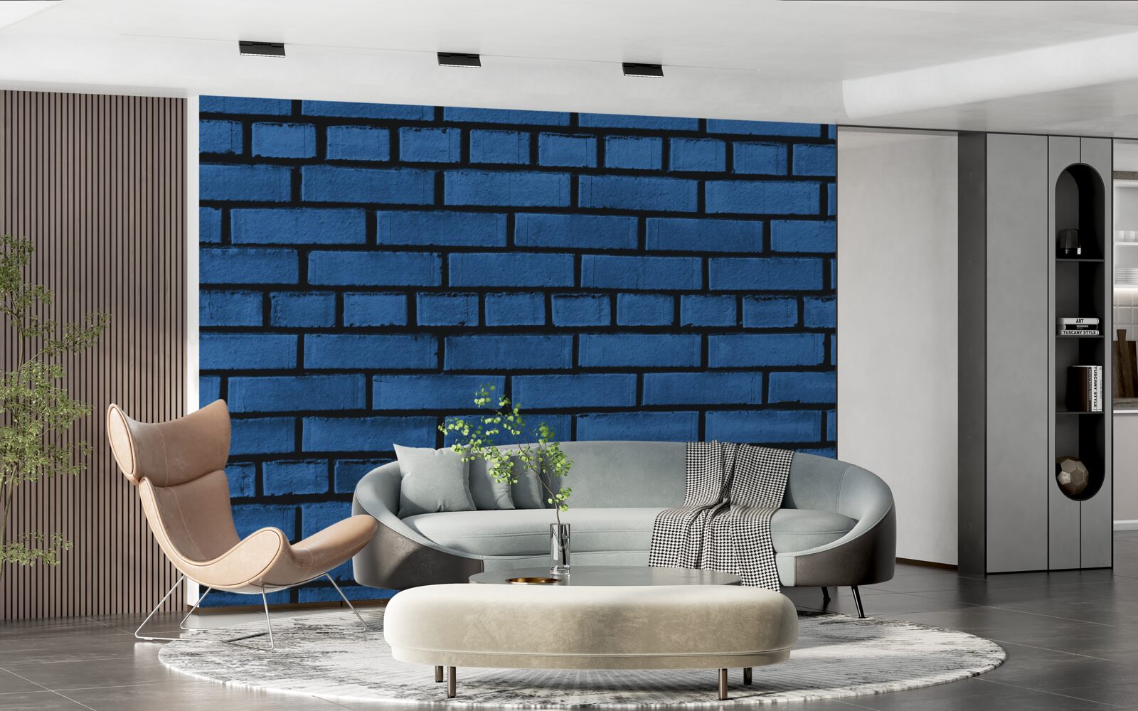 Papier peint Le mur est fait de briques bleu foncé