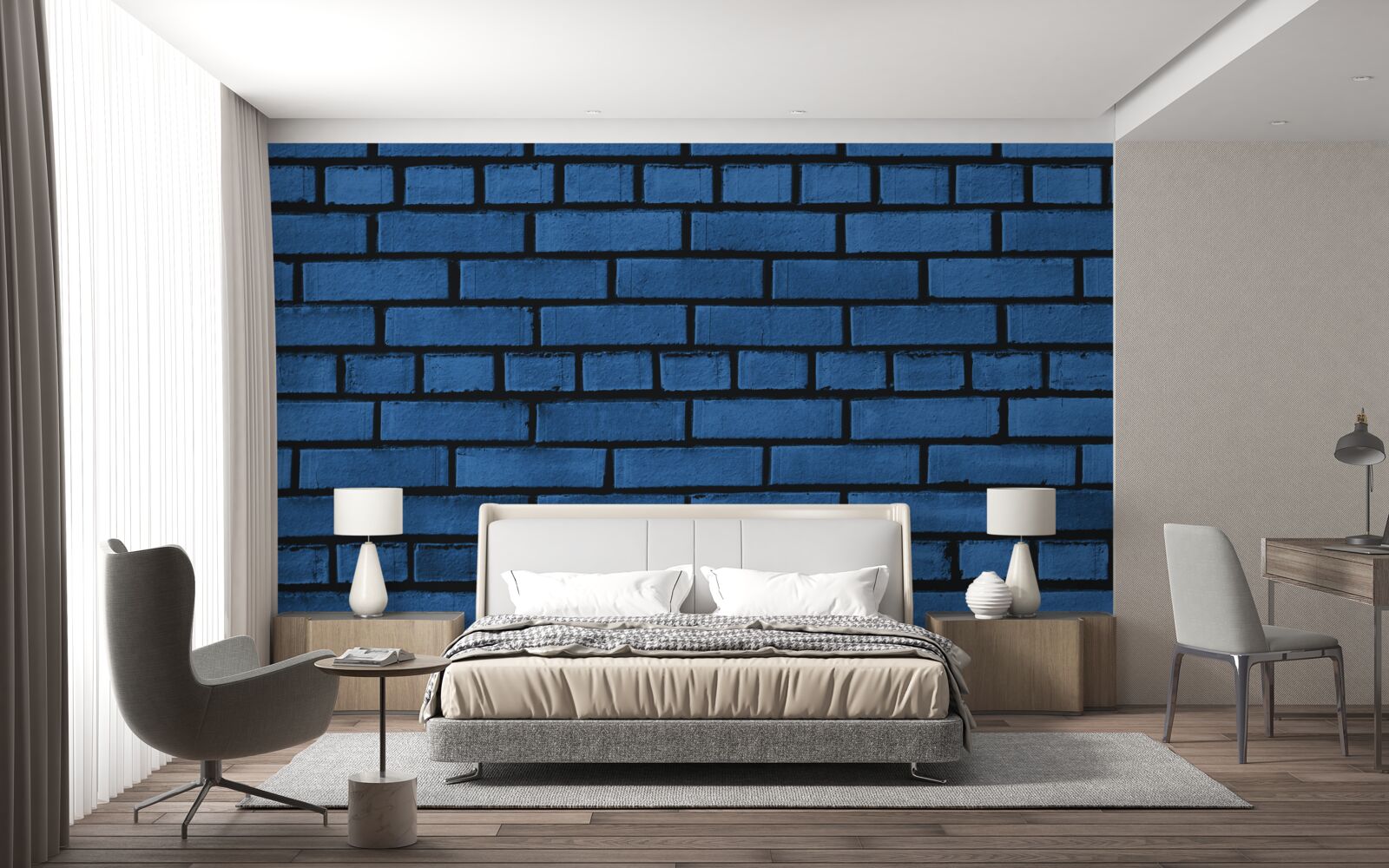 Papier peint Le mur est fait de briques bleu foncé