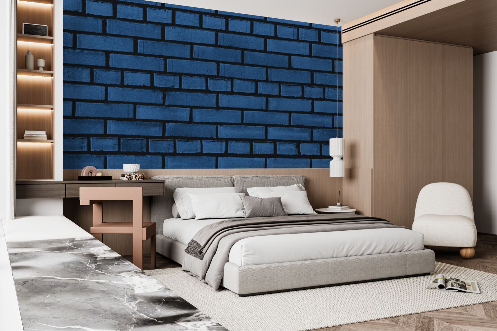 Papier peint Le mur est fait de briques bleu foncé