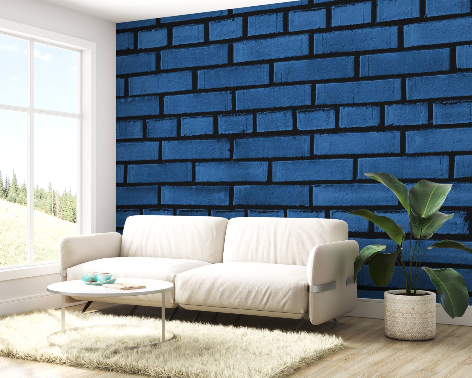 Papier peint Le mur est fait de briques bleu foncé