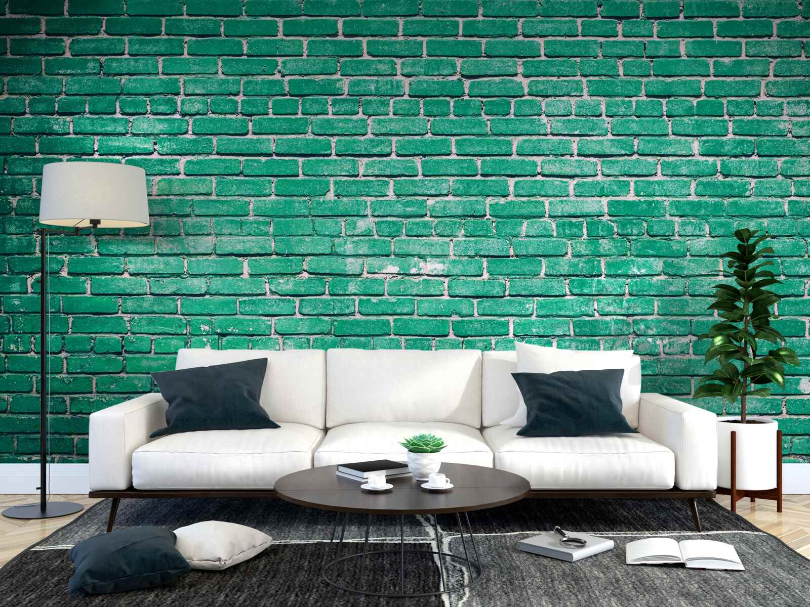 Papier peint Mur de briques turquoise