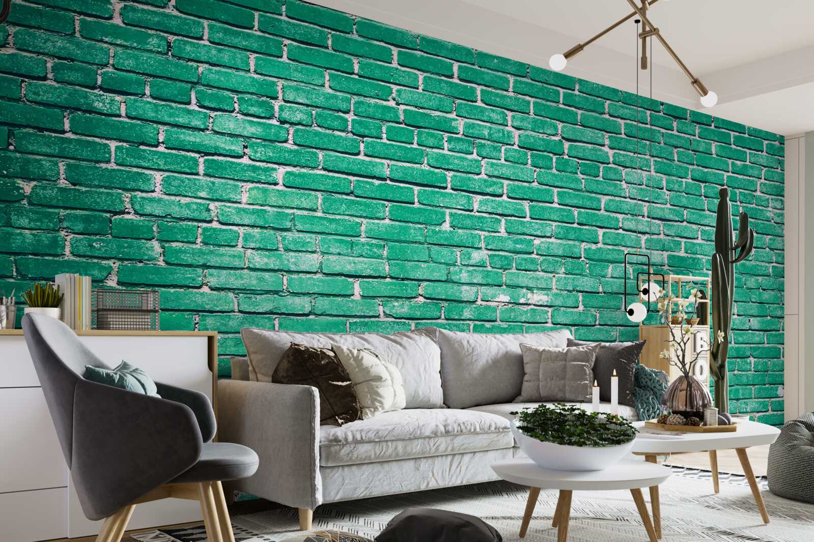 Papier peint Mur de briques turquoise