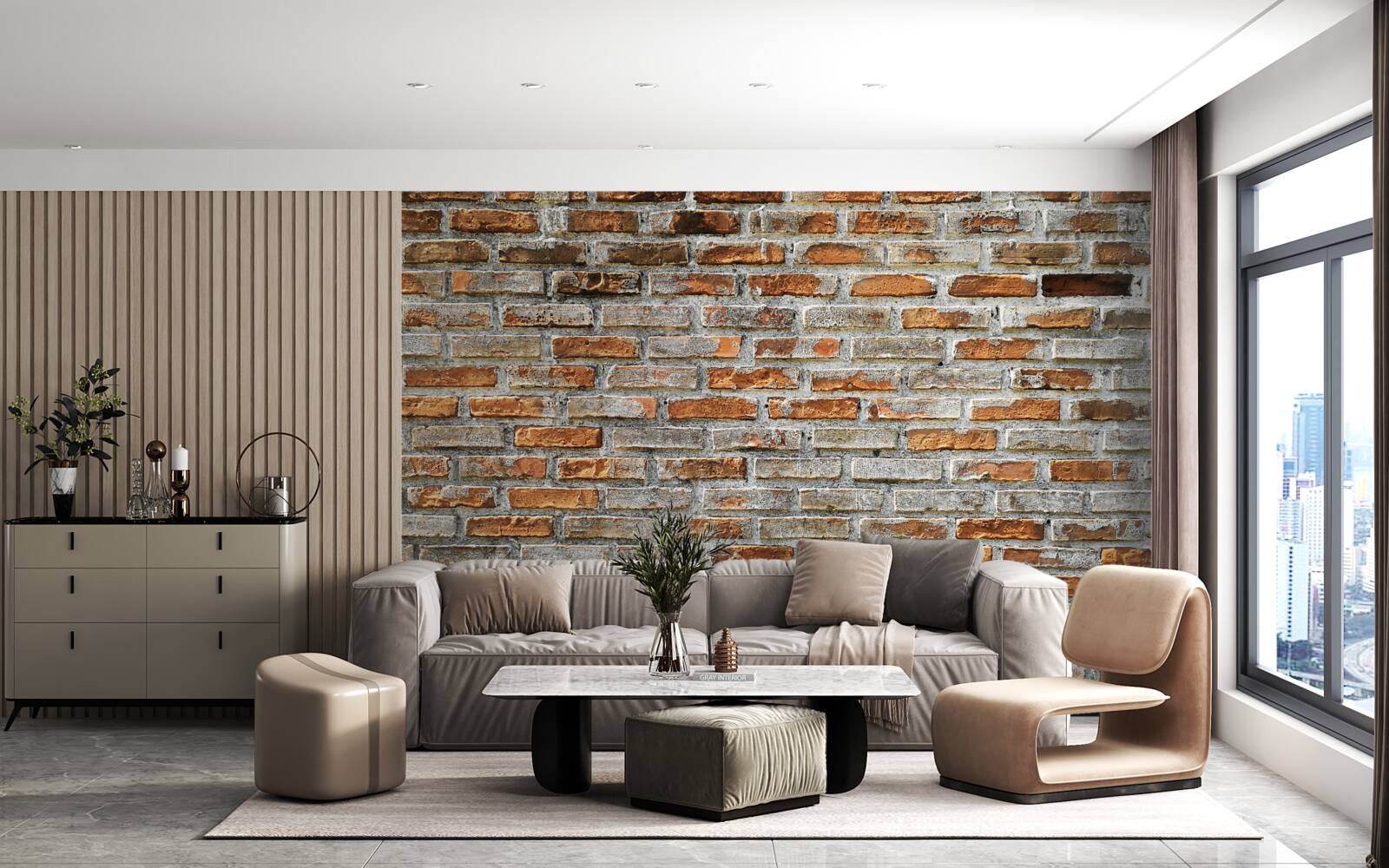 Papier peint Mur de briques en différentes teintes