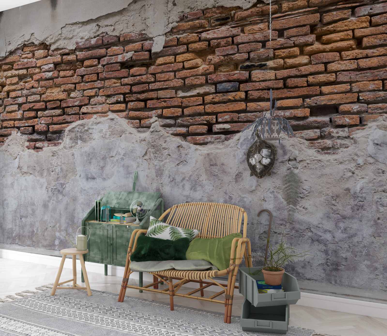 Papier peint Un mur de briques, vieux et creux