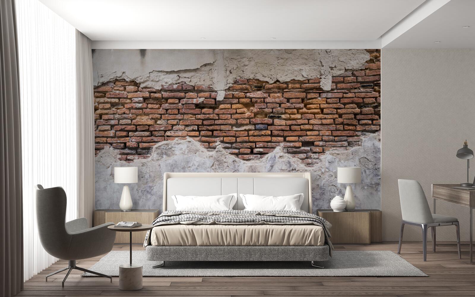 Papier peint Un mur de briques, vieux et creux