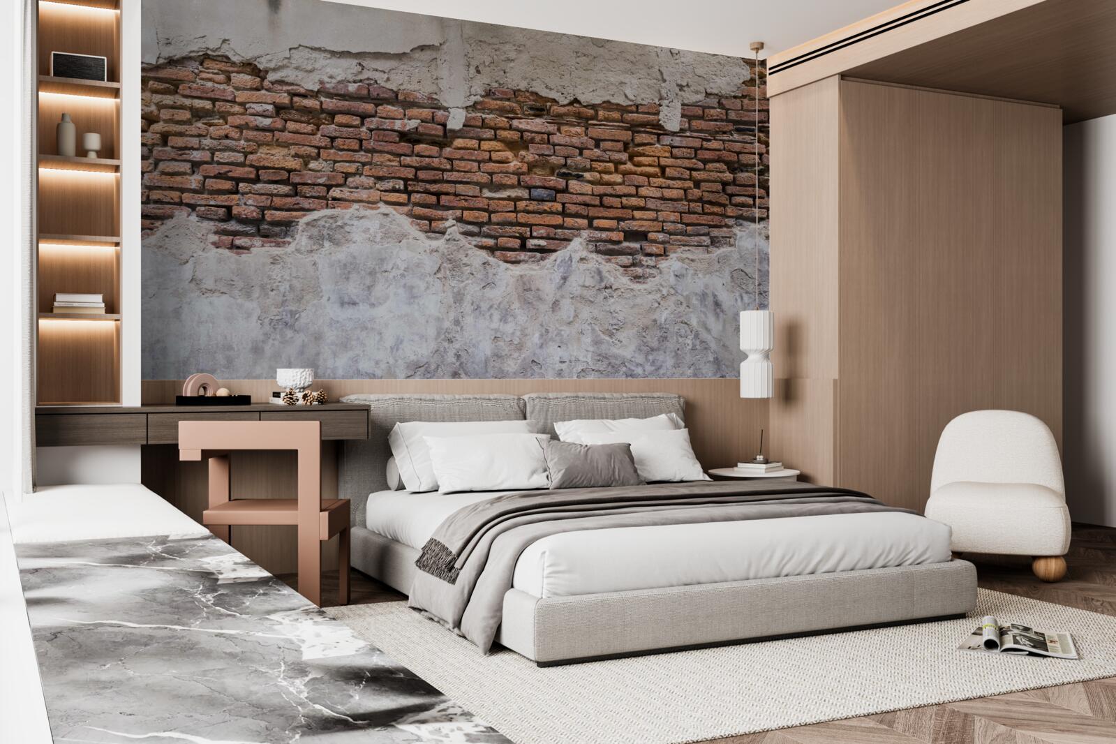 Papier peint Un mur de briques, vieux et creux