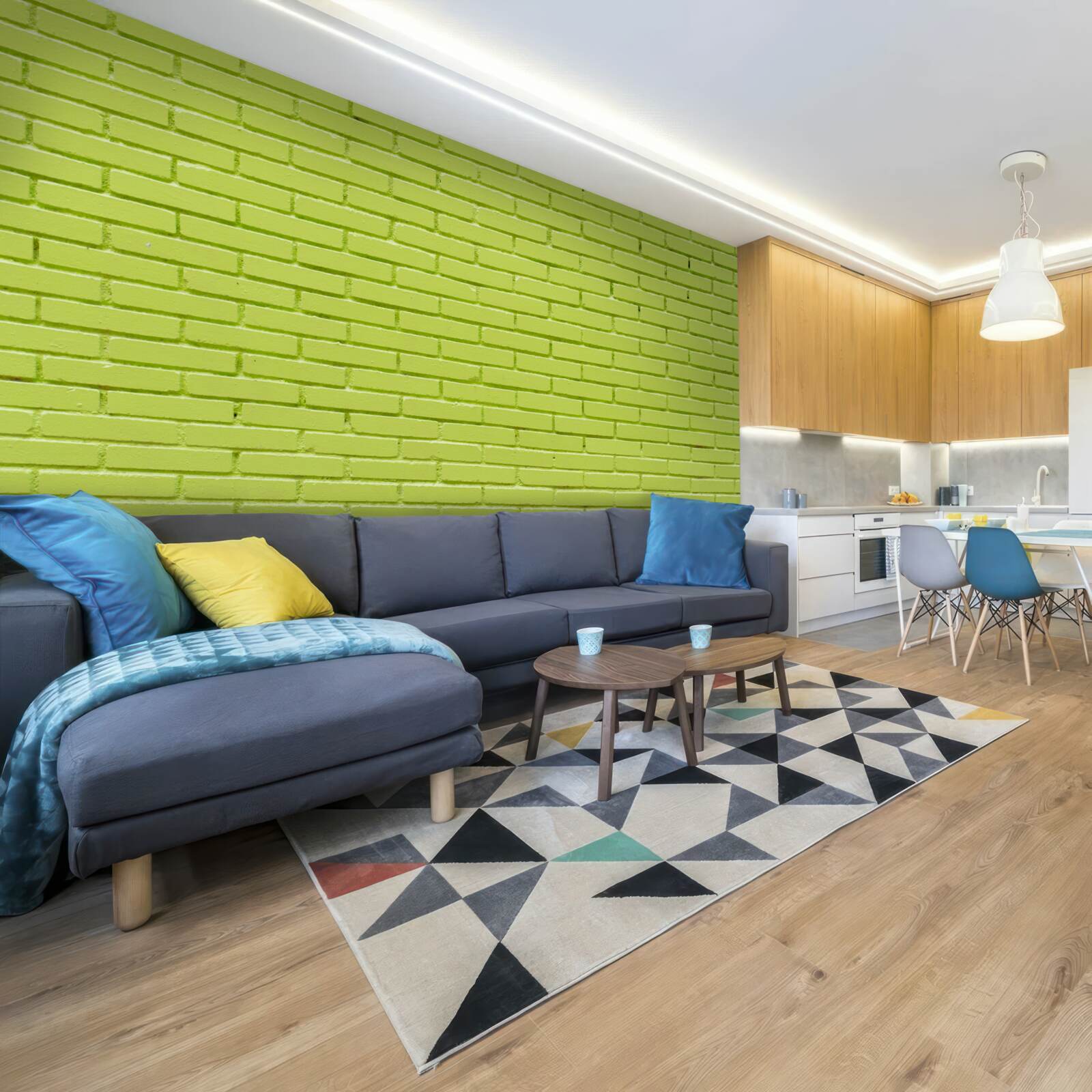 Papier peint Mur de briques dans une teinte vert clair