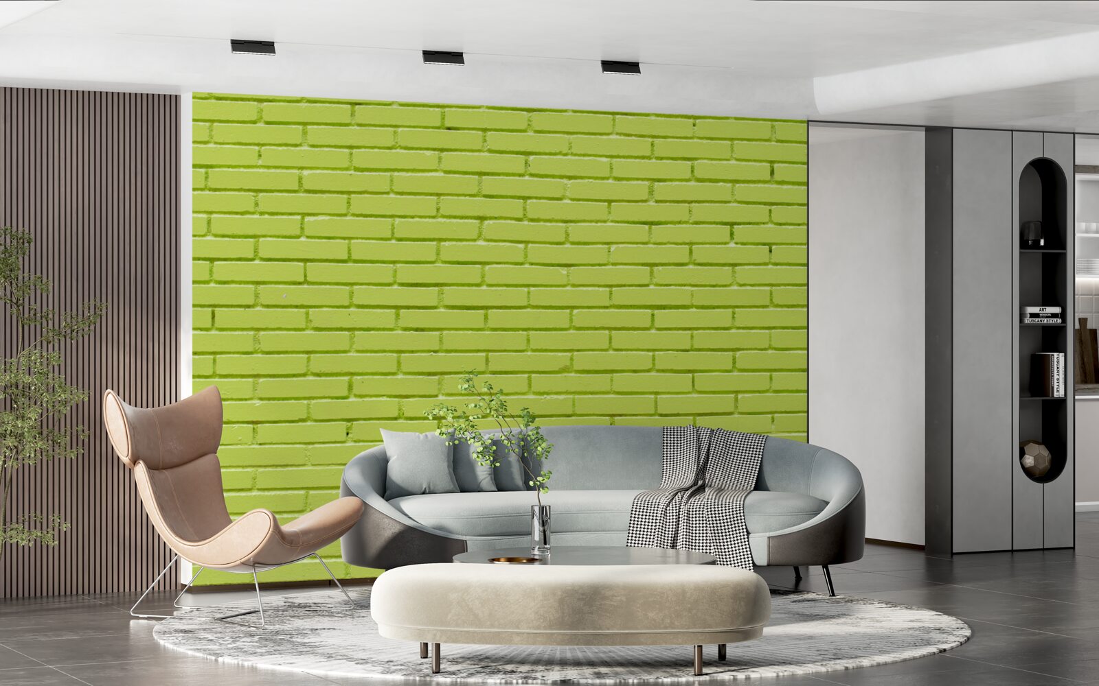 Papier peint Mur de briques dans une teinte vert clair