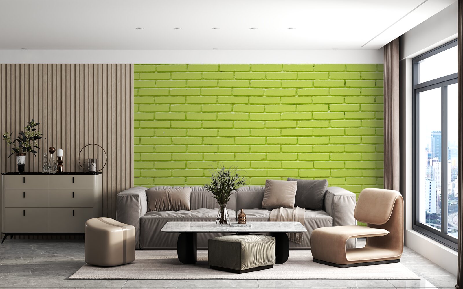 Papier peint Mur de briques dans une teinte vert clair