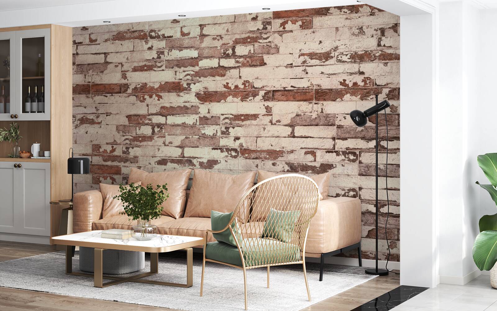 Papier peint vieux mur de briques à la surface rayée