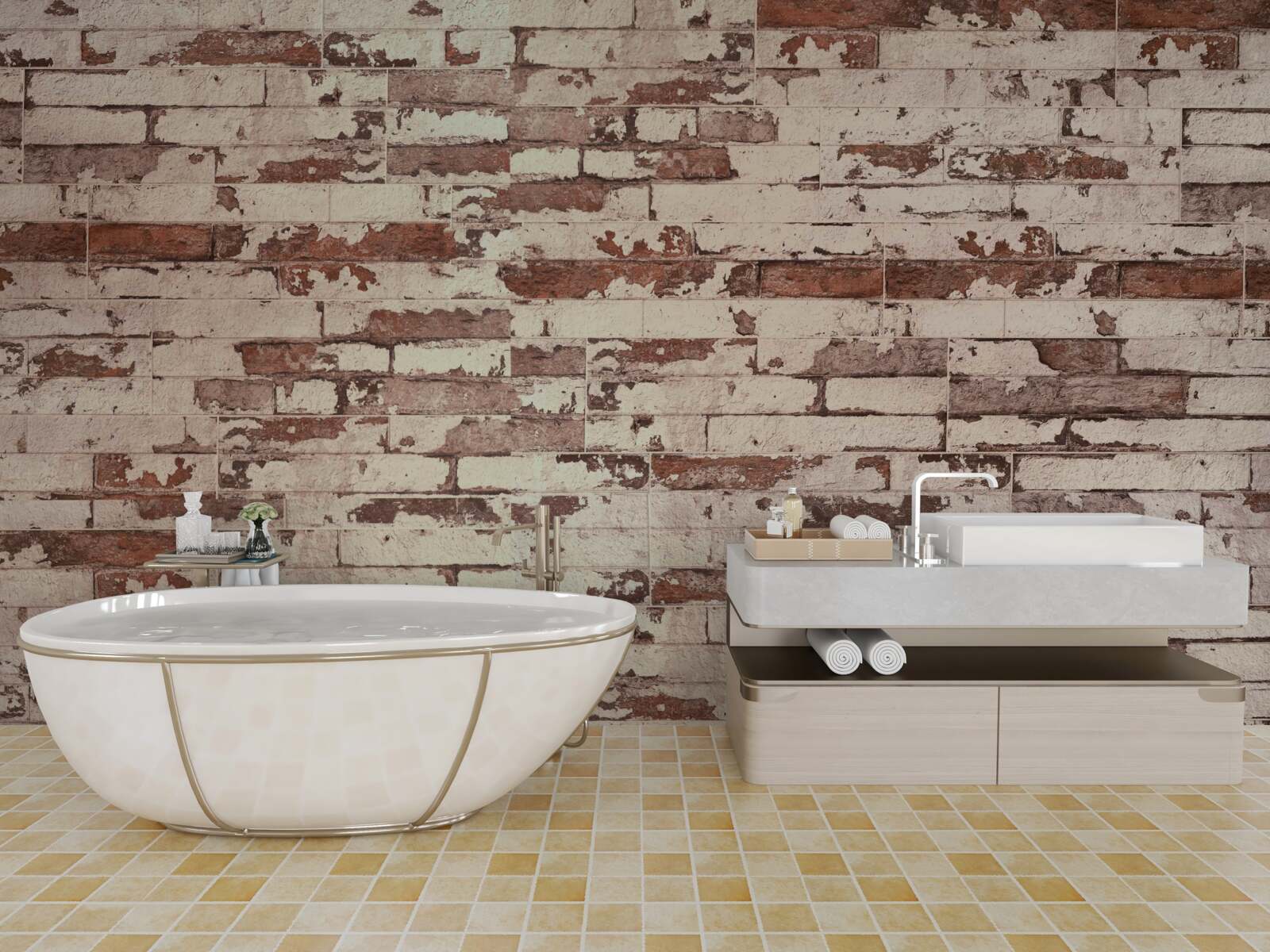 Papier peint vieux mur de briques à la surface rayée