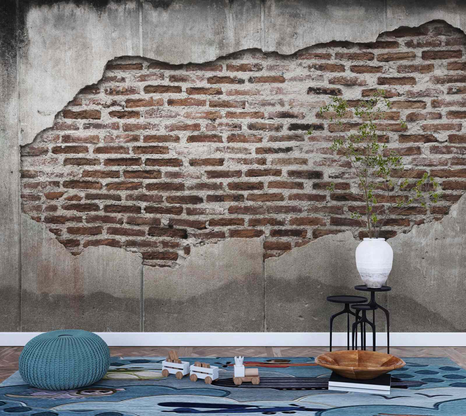 Papier peint partie d'un mur qui s'est écroulée