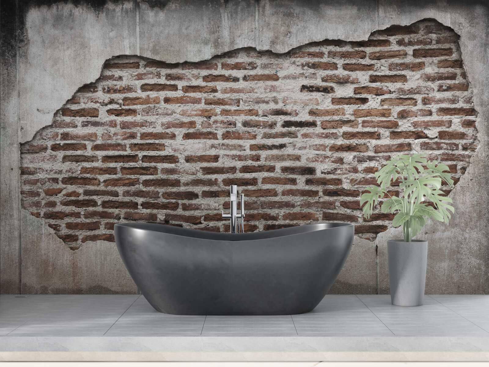 Papier peint partie d'un mur qui s'est écroulée