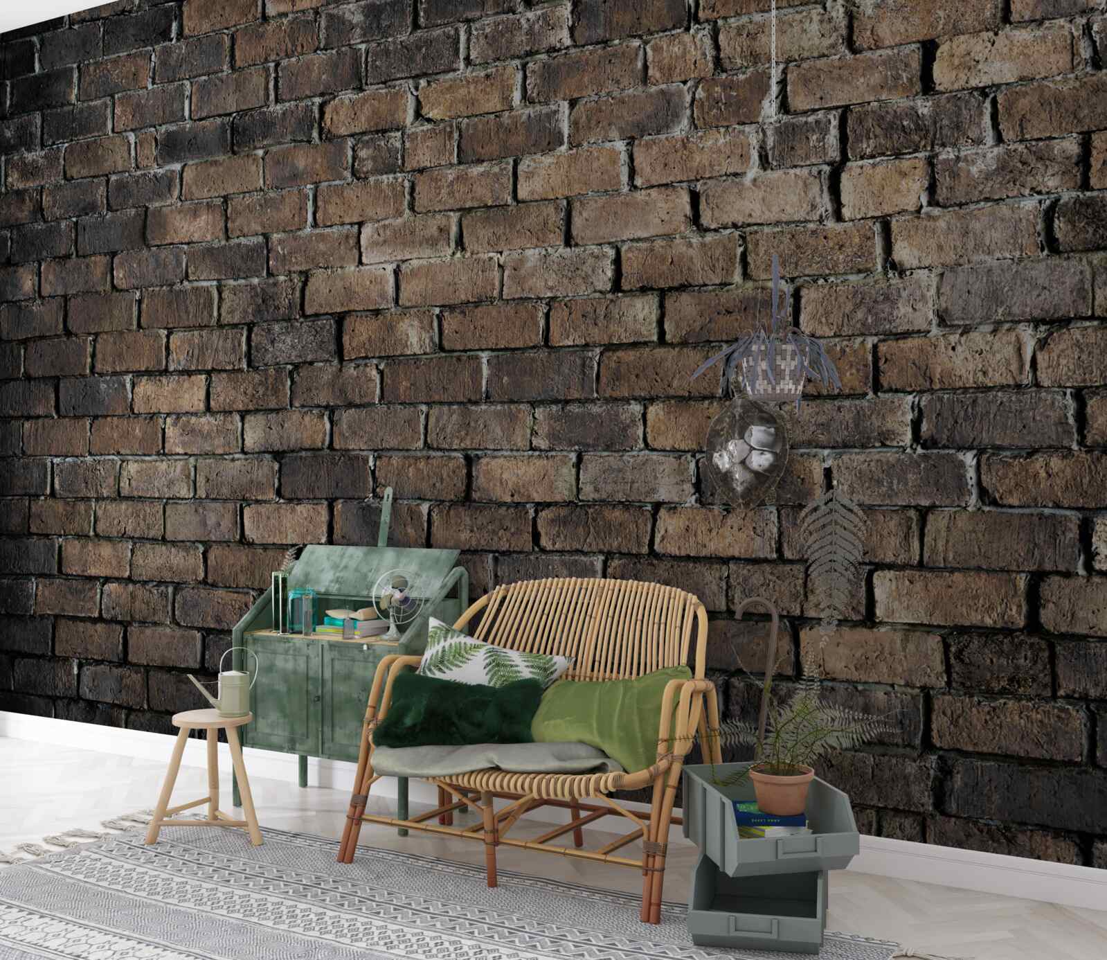 Papier peint couleur foncée d'un mur de briques