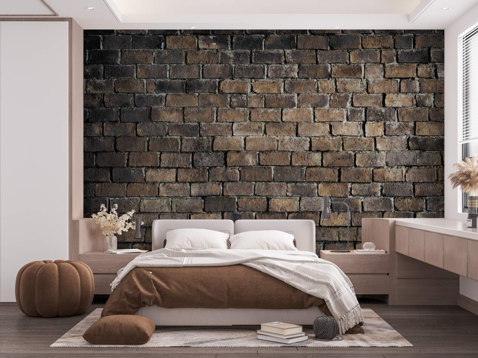 Papier peint couleur foncée d'un mur de briques