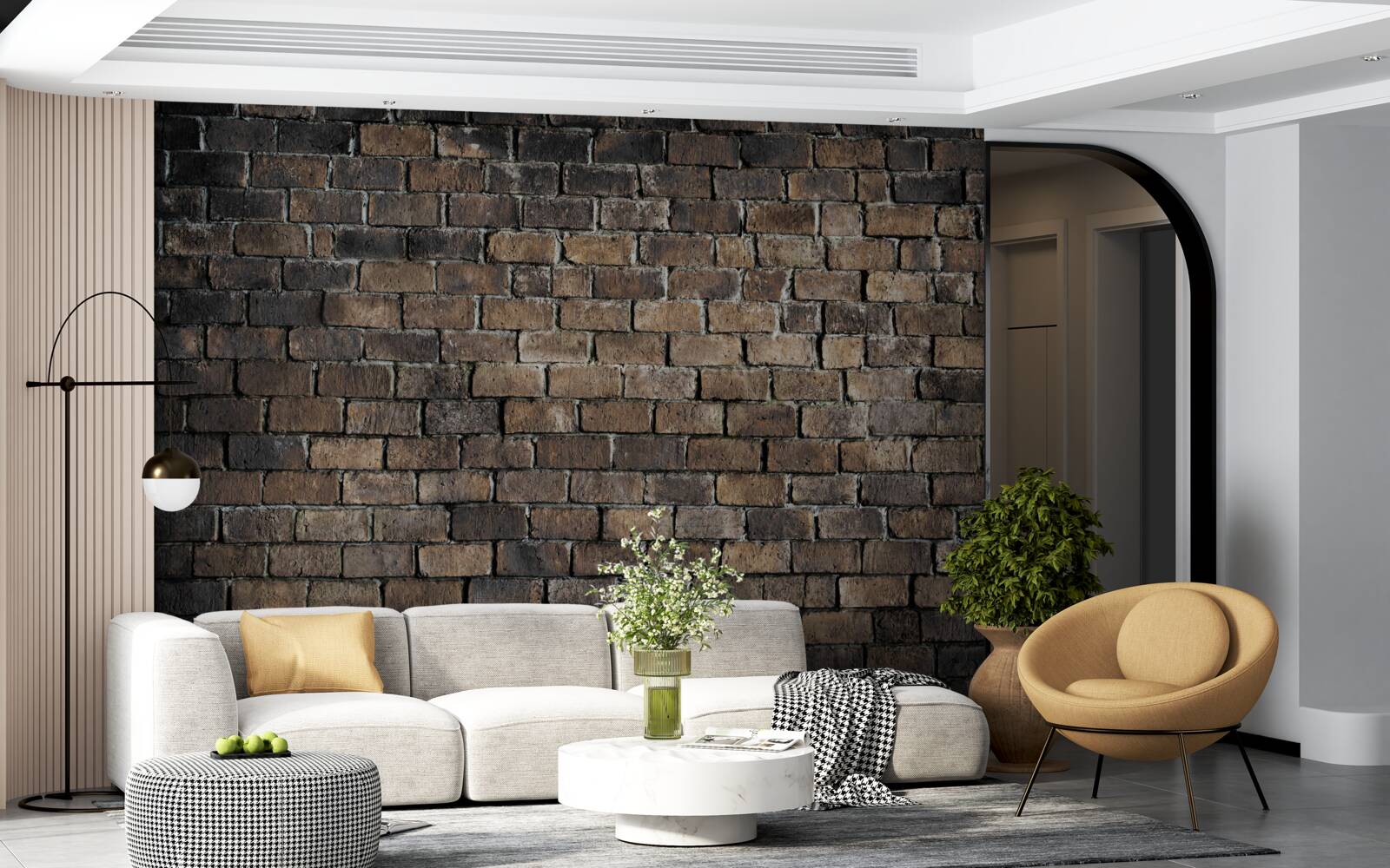 Papier peint couleur foncée d'un mur de briques