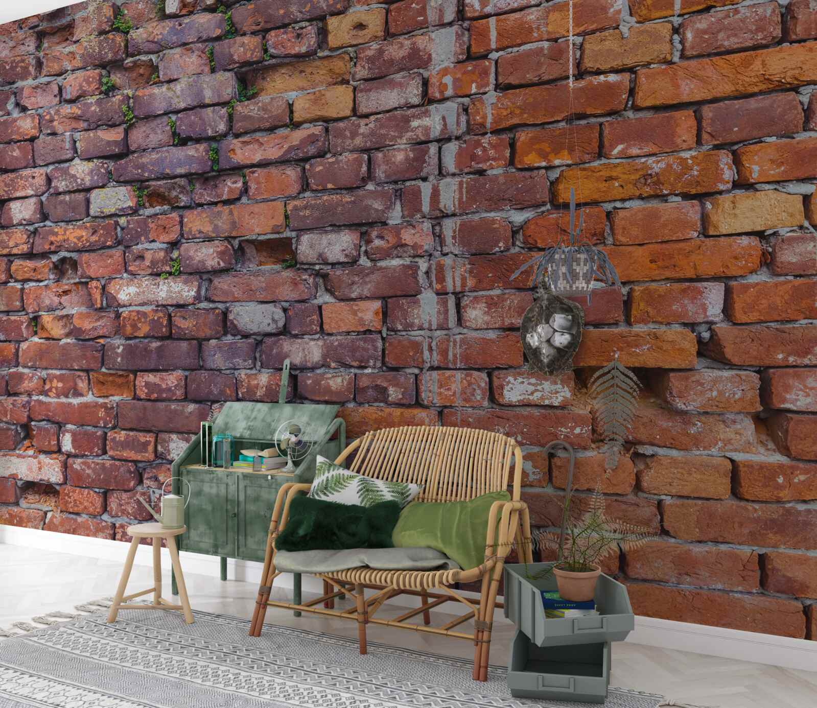 Papier peint fuites sur un mur de briques historique