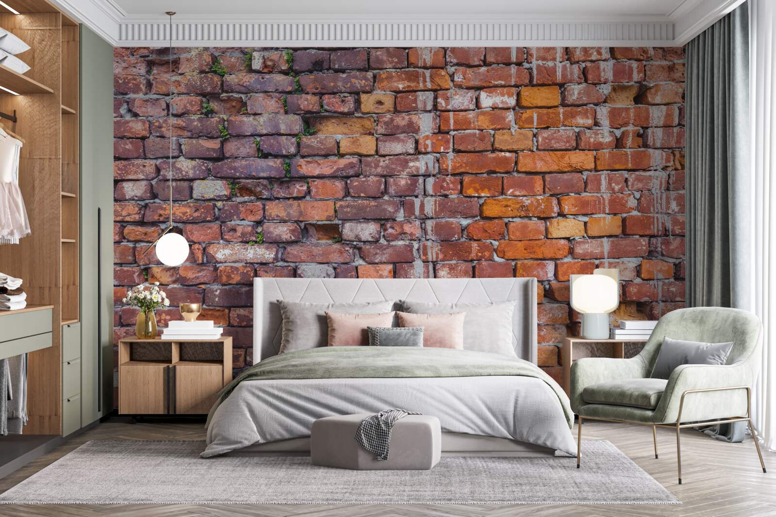 Papier peint fuites sur un mur de briques historique