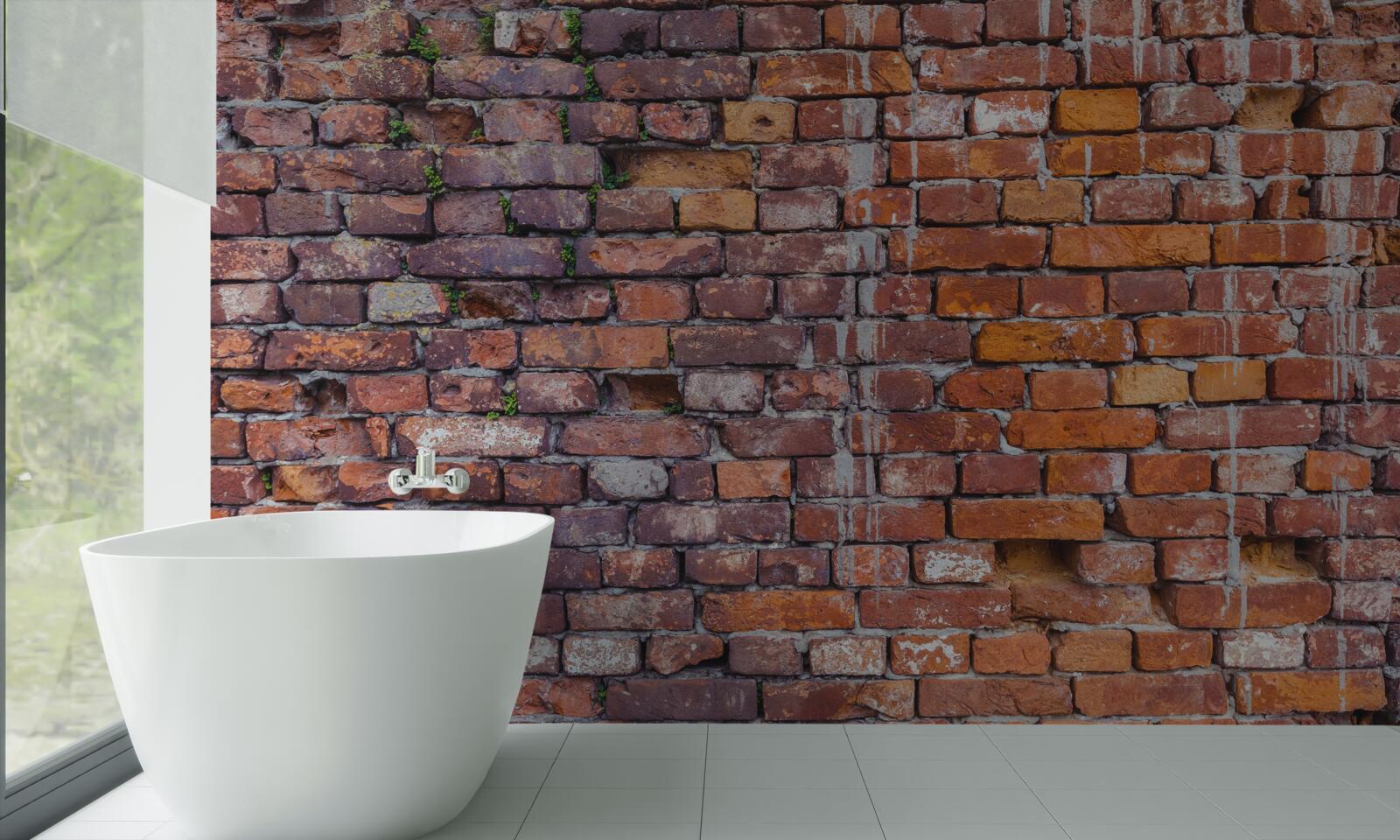 Papier peint fuites sur un mur de briques historique