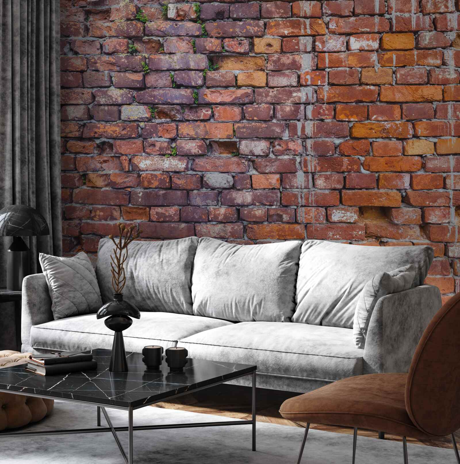 Papier peint fuites sur un mur de briques historique