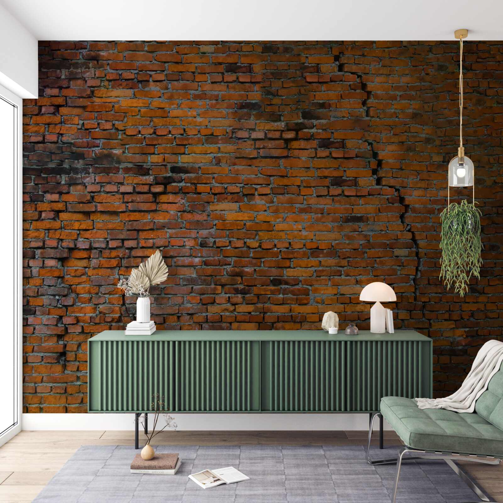 Papier peint grande fissure dans un mur de briques