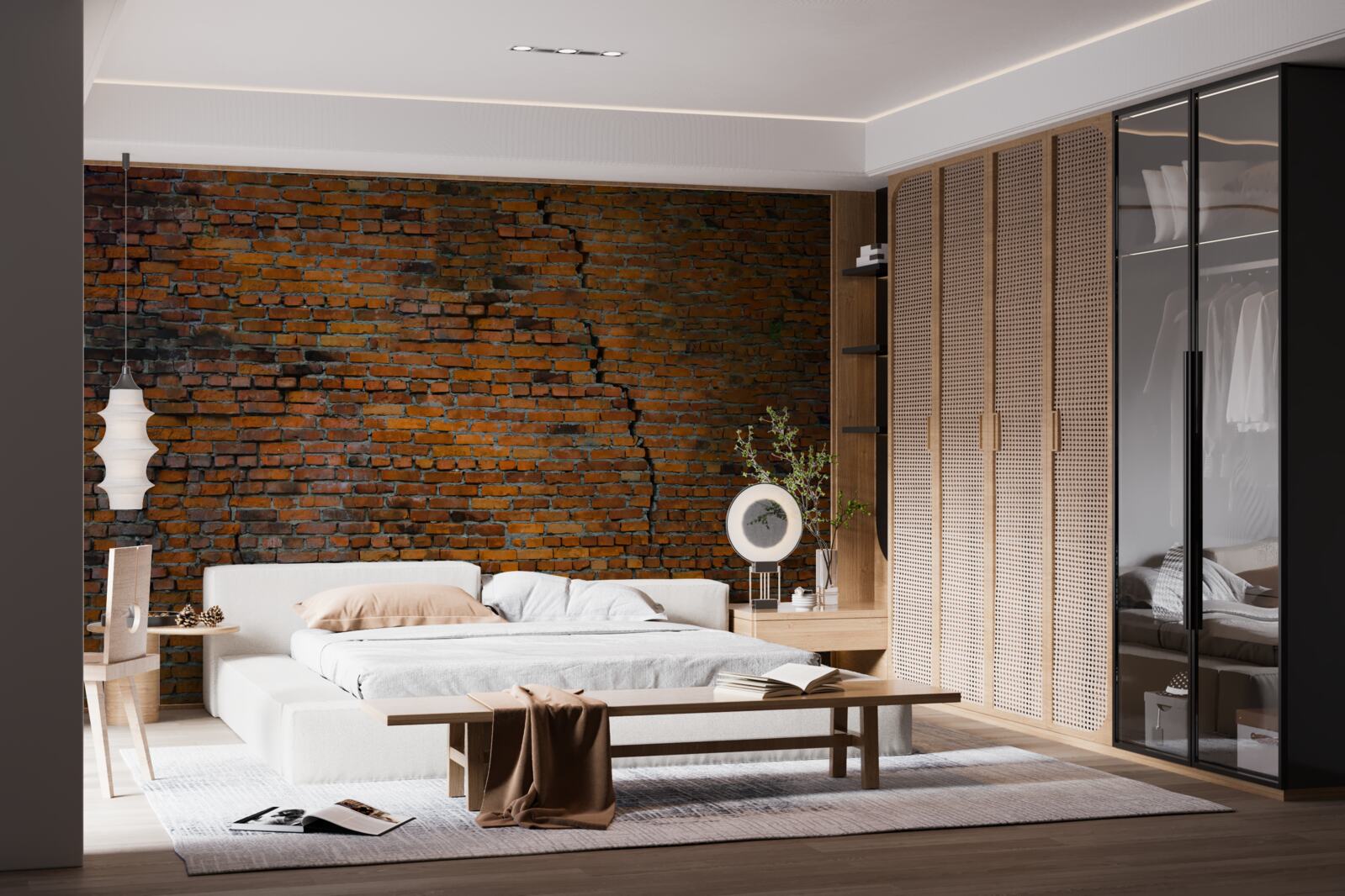 Papier peint grande fissure dans un mur de briques